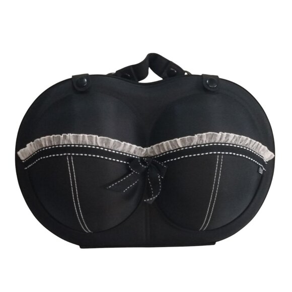 Travel Bra Bag-The Brag Company-Black with White Lace-Hardshell Case. - Picture 2 of 12